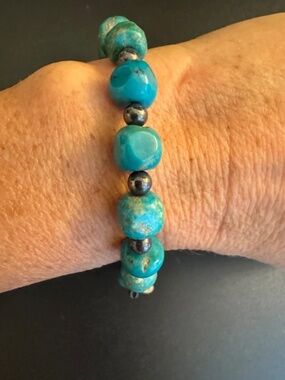 Vintage Carolyn Pollack Relios Sterling 925 Turquoise Nugget & Hematite Bracelet